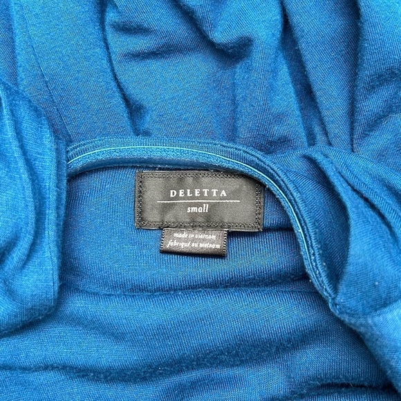 Anthropologie Deletta Pezza Dress Teal Blue Ruched Jersey Cowl Neck Size Small S - Picture 10 of 12